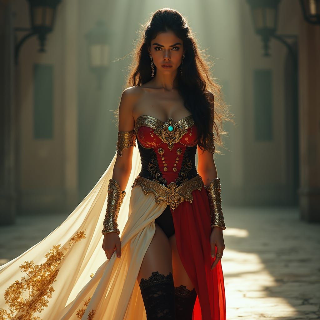 Elegant Fantasy Goddess in Dramatic Lighting