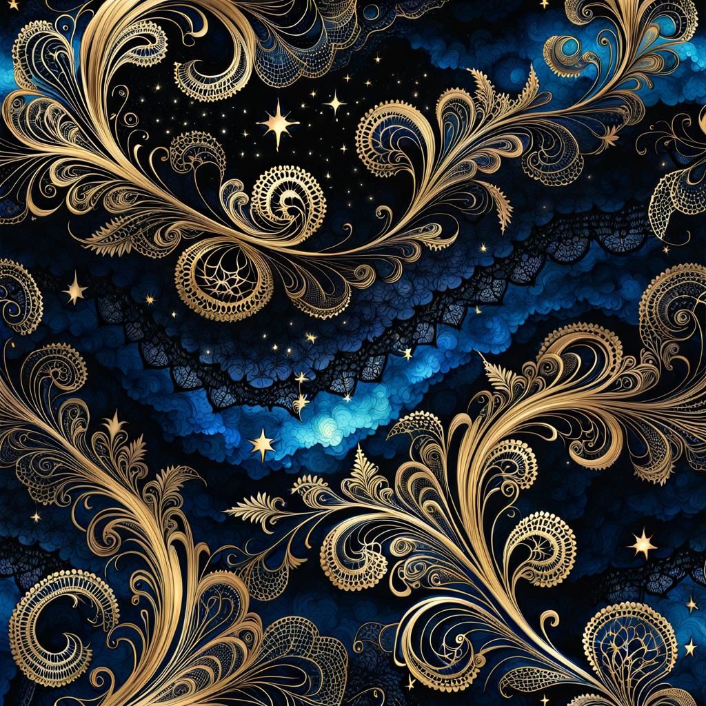 Windy Leaves Sweep Starry Sky in Abstract Fractal