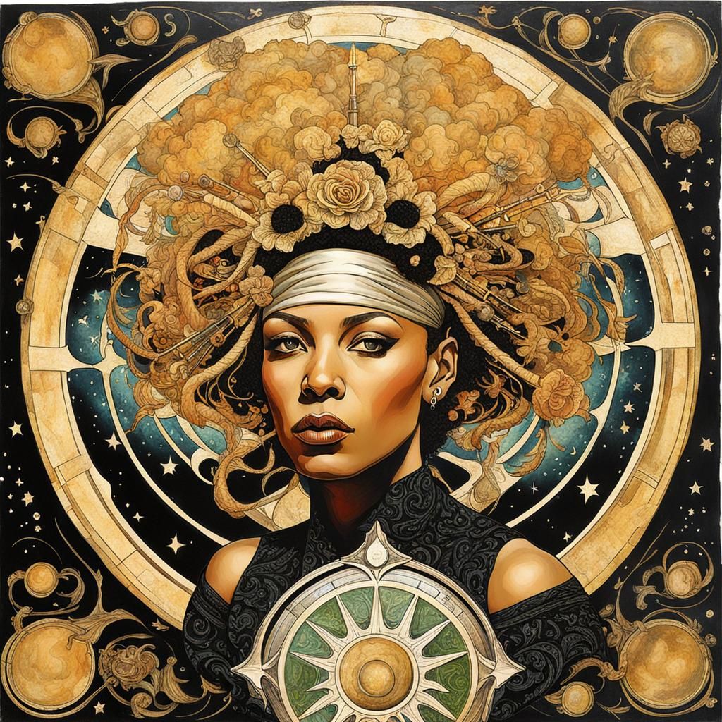 Spiritual Astrologeress Portrait in Art Nouveau Style