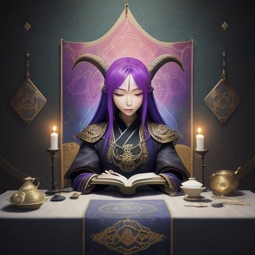 Psychic Tarot Reader with Capricorn in Anime Style