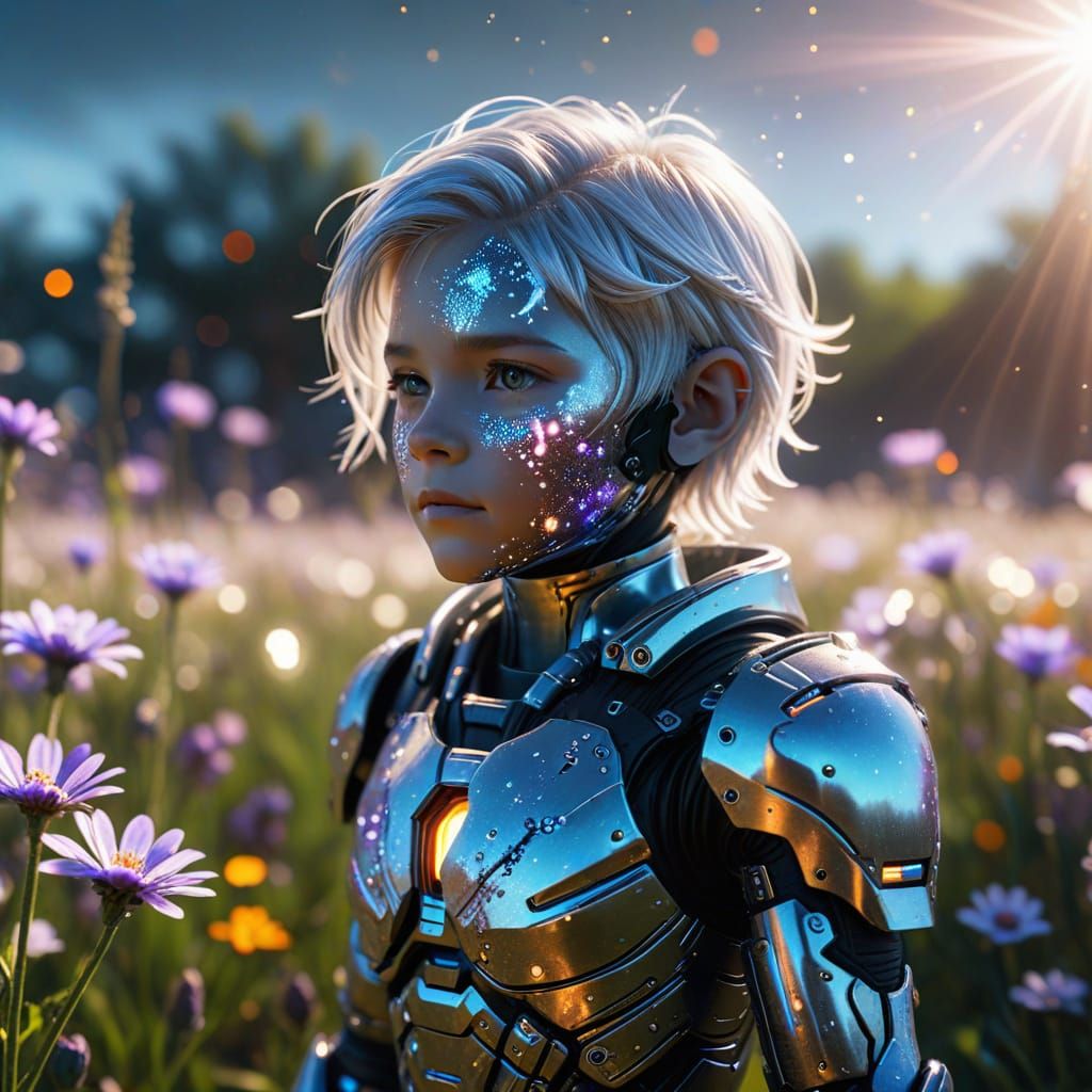 Cyborg Child in Glowing Field: Murraypunk Portrait