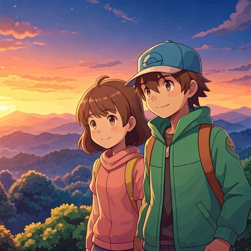 Pokémon Trainer and Sister Watch Dusk Sky