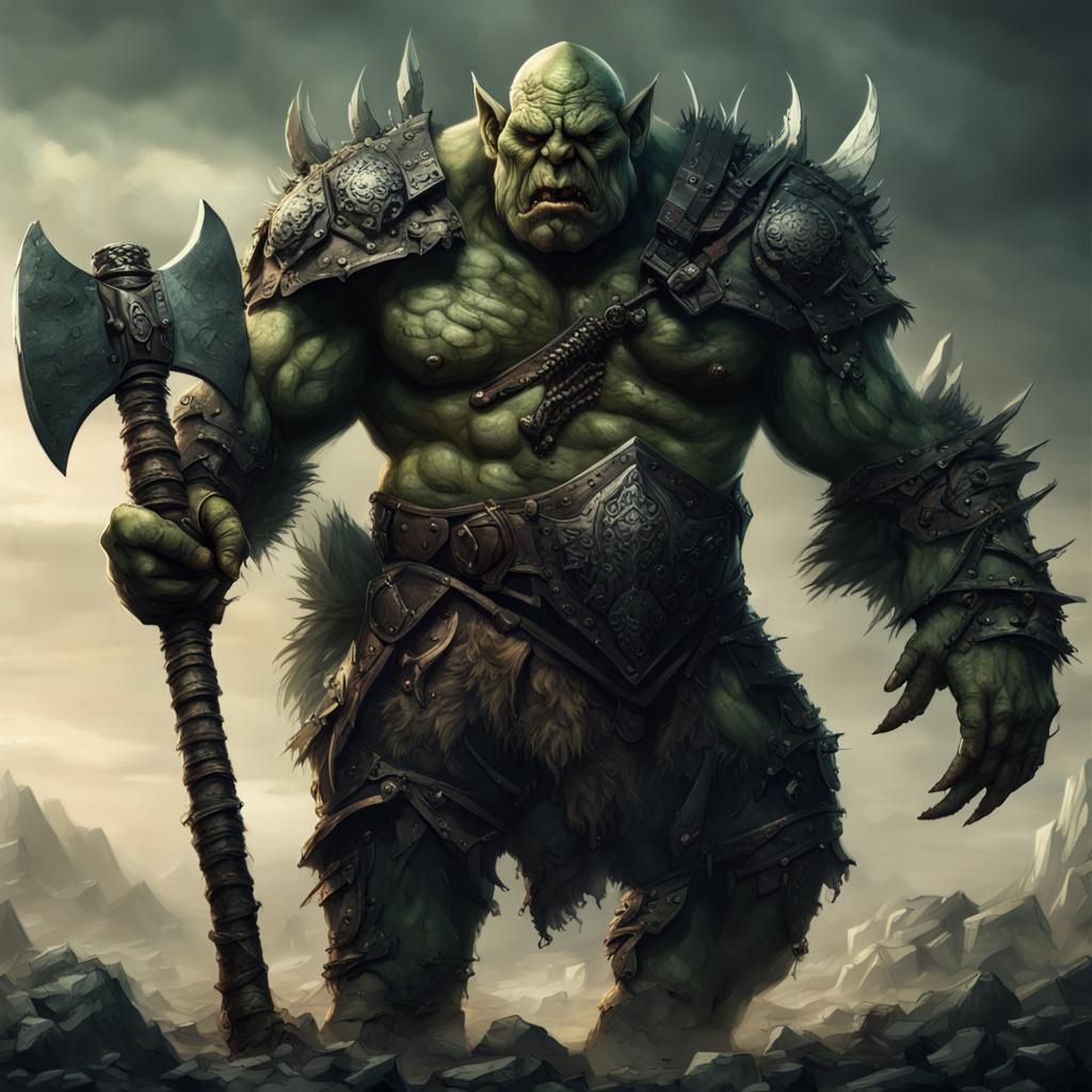 Brute Orc with Great Axe in Dark Fantasy Style