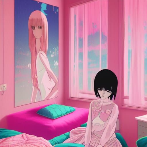 Y2K Hot Pink Brat Room in Anime Style