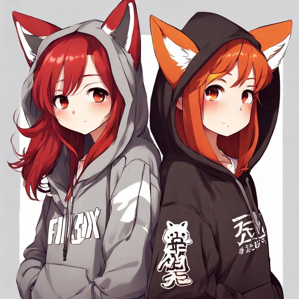 Anime Girl with Fox Hoodie in Manga Style