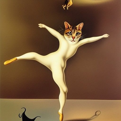 Surreal Ballerina Cat Plays Ice Hockey