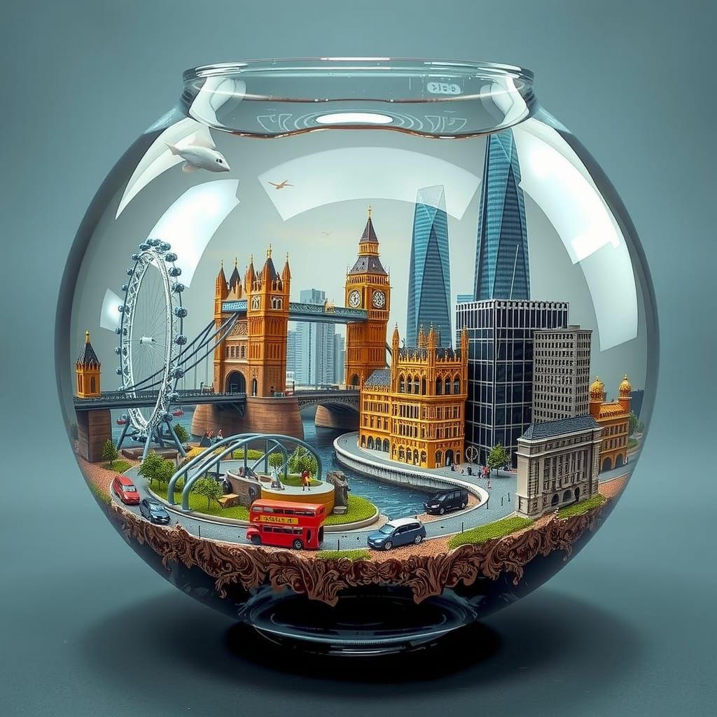 Miniature London in a Fishbowl: Whimsical Cityscape