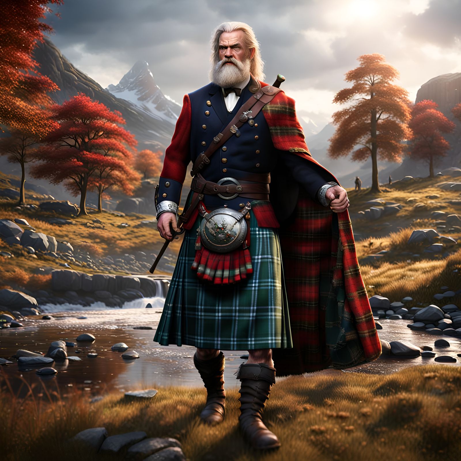 Scottish Highlander in Kilt: Detailed Matte Painting