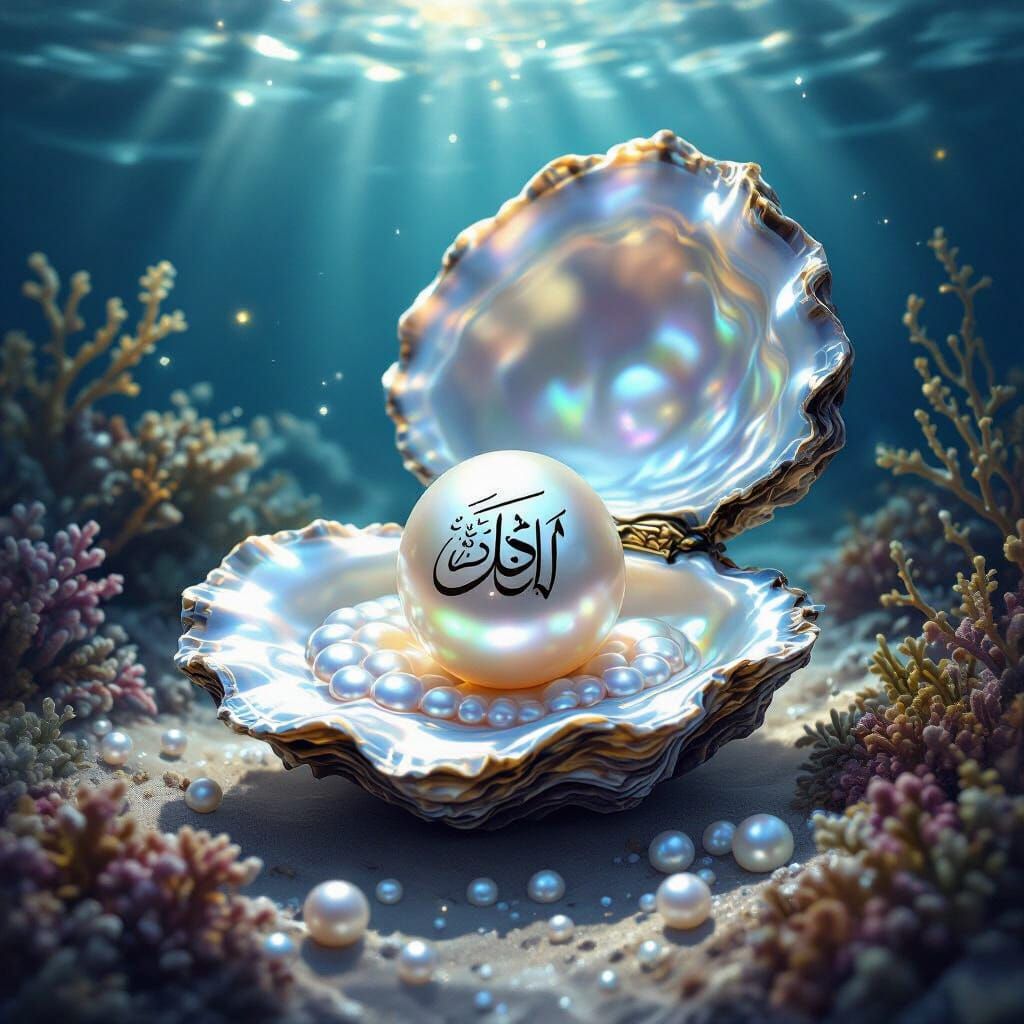 Oyster Holds Arabic Letter B Pearl Underwater