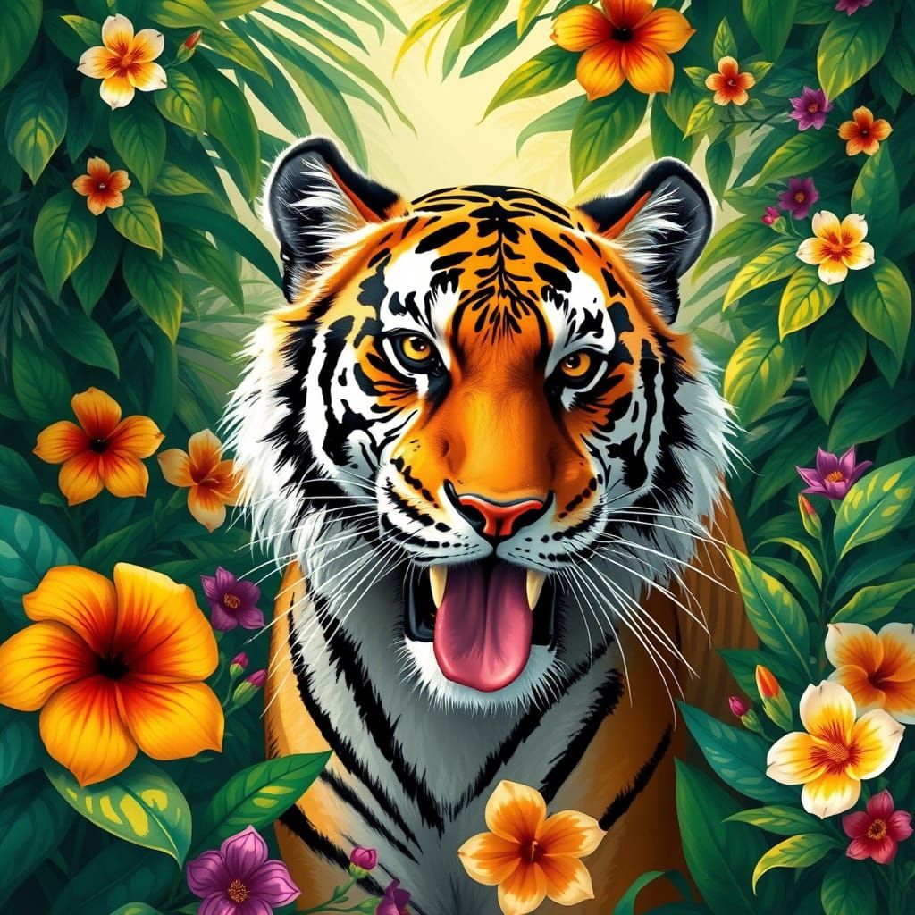 Tiger in Jungle, Wildlife Art with Bold Brushstrokes