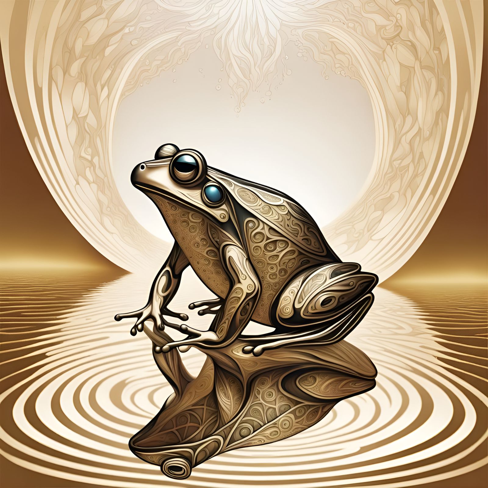 Crystal Frog Meeting Woman on Gold Lake