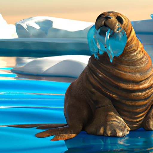 Walrus Cat Concept Art in Orange and Teal