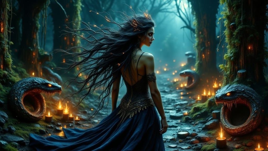 Ethereal Flame Angel Lost in Labyrinthine Maze