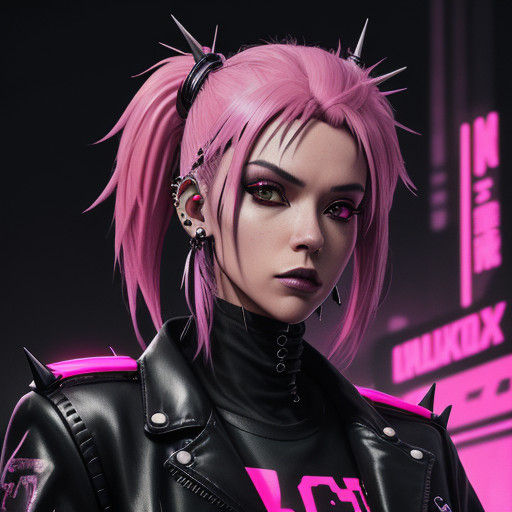 Edgy Punk Goddess Robot in Leather Jacket