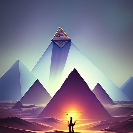 Sci-Fi Origami Pyramid Landscape in Japanese Art Style