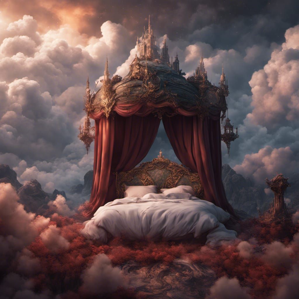 Bed in the Clouds: Detailed Fantasy Concept Art