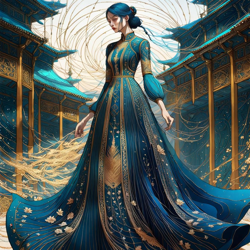 Whimsical Embroidered Dress in 3D Fantasy Art