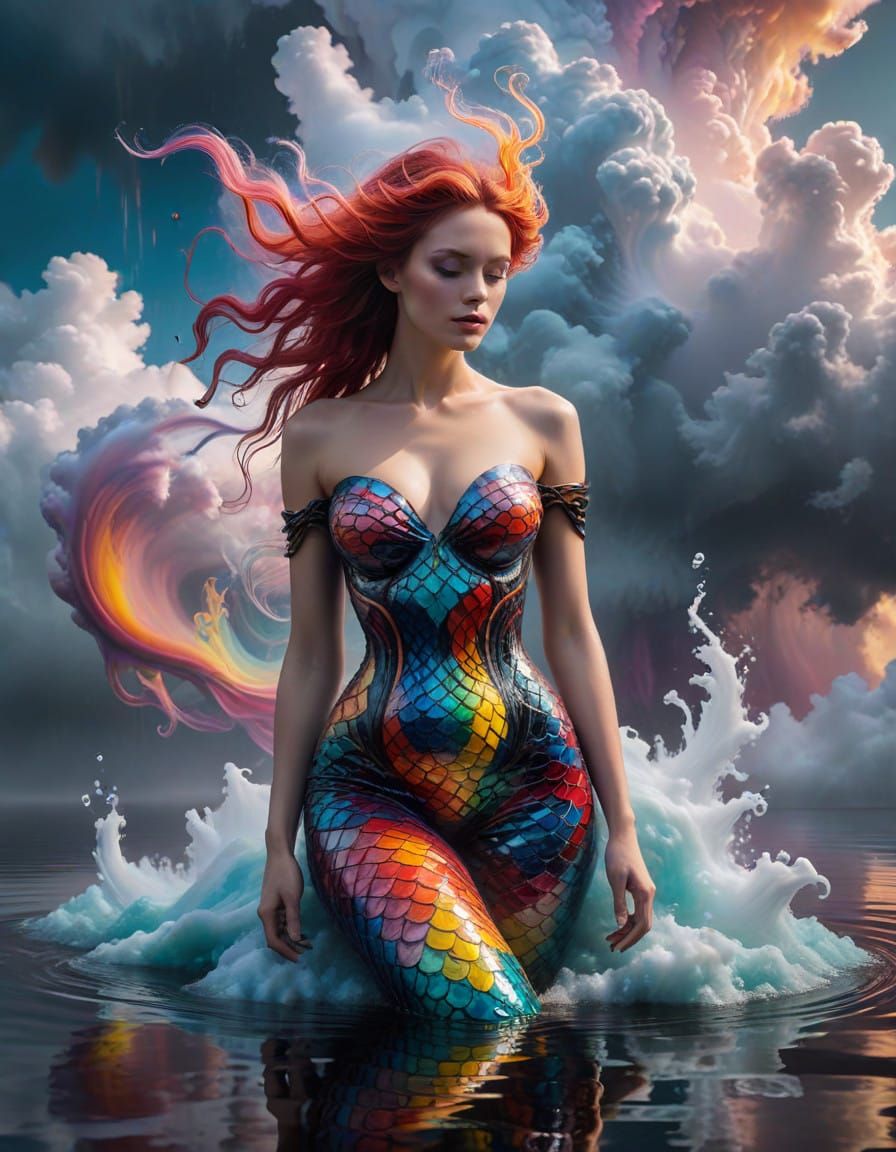 Surrealistic Gothic Lake Scene in Neo-Futuristic Mondrian St...