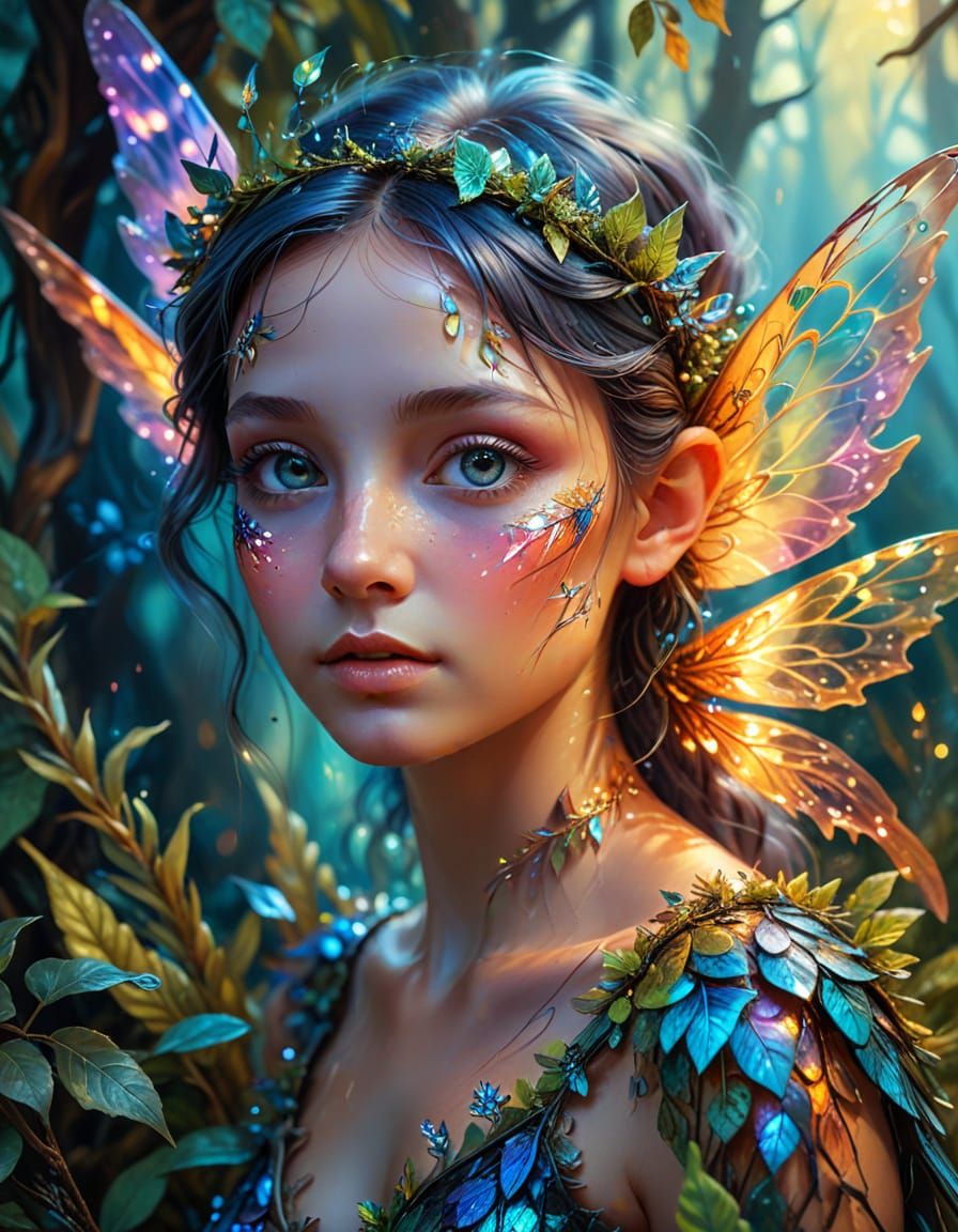 Vibrant Oil Painting of a Fairy in Magical Landscape