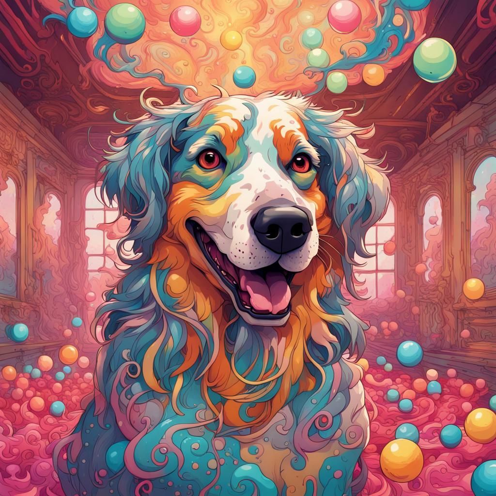 Anime Portrait of Happy Dog in Neon Wonderland