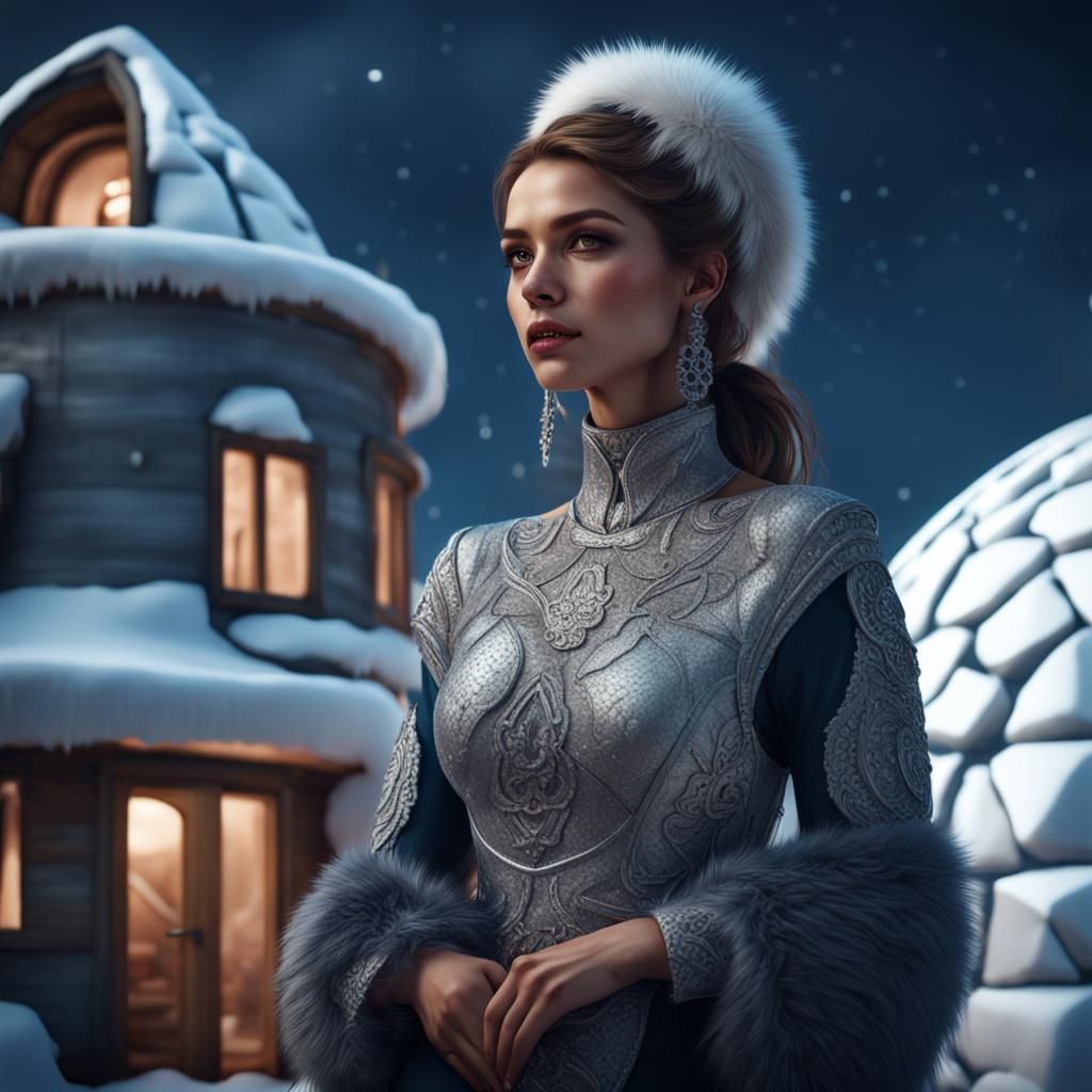 Eskimo Woman Portrait in Silver Igloo, Unreal Engine