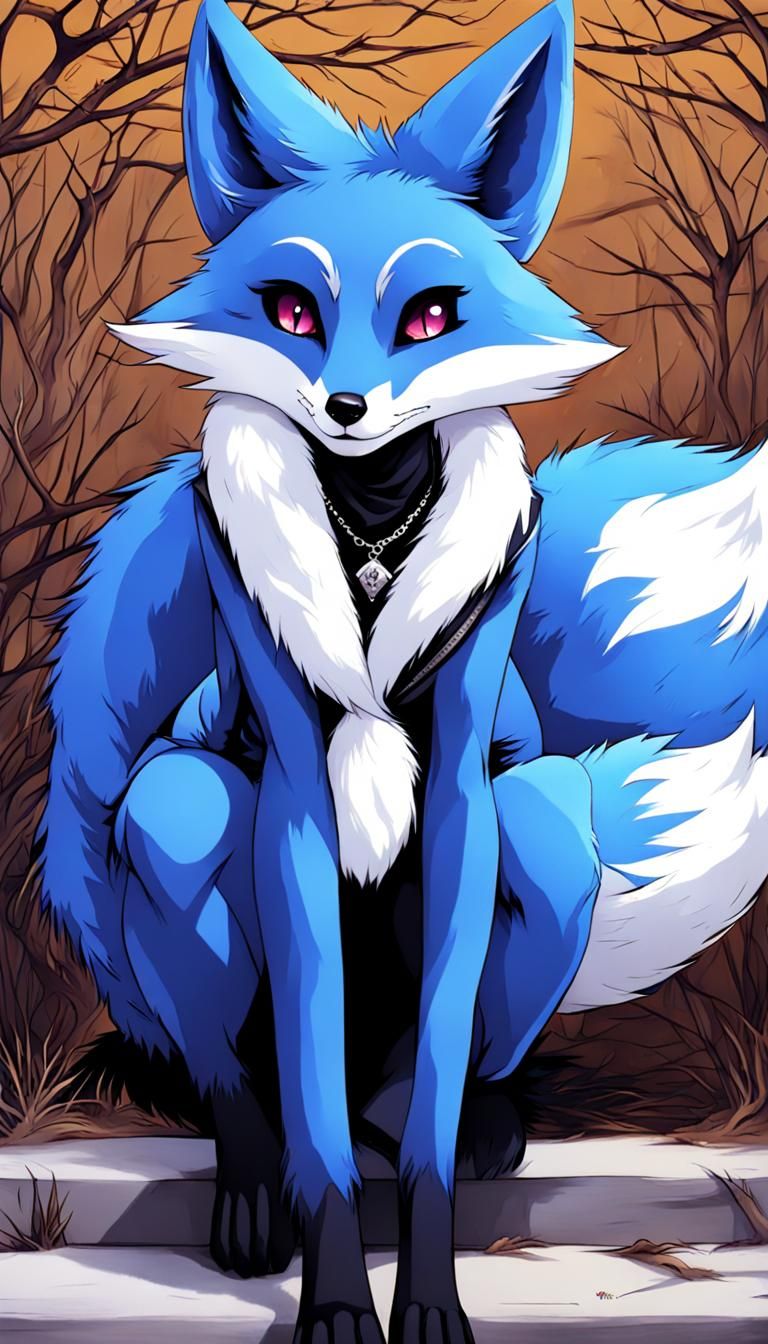 Blue Fox Anthro Girl in Anime Manga Style