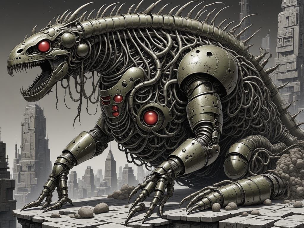 Demonic Mechagodzilla Centaur in Giger Style