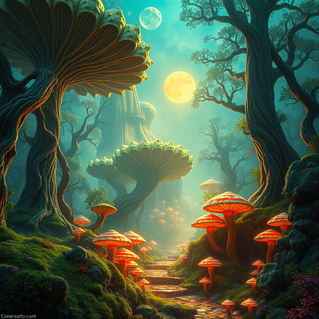 Mystical Cetor in Emerald Forest: Dreamlike Fantasy Landscap...