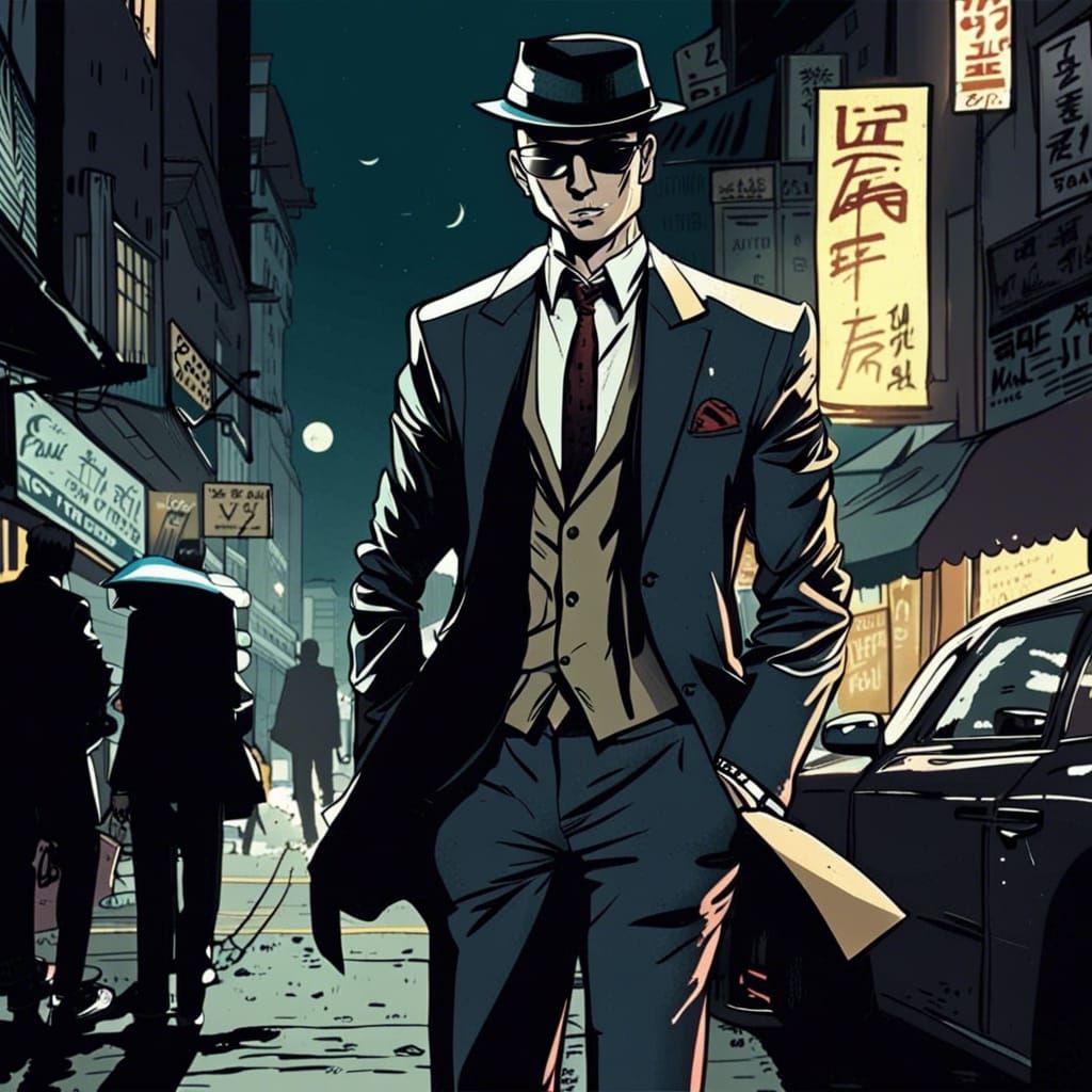 Stylish Gangster in Chinatown: Comic Art Illustration