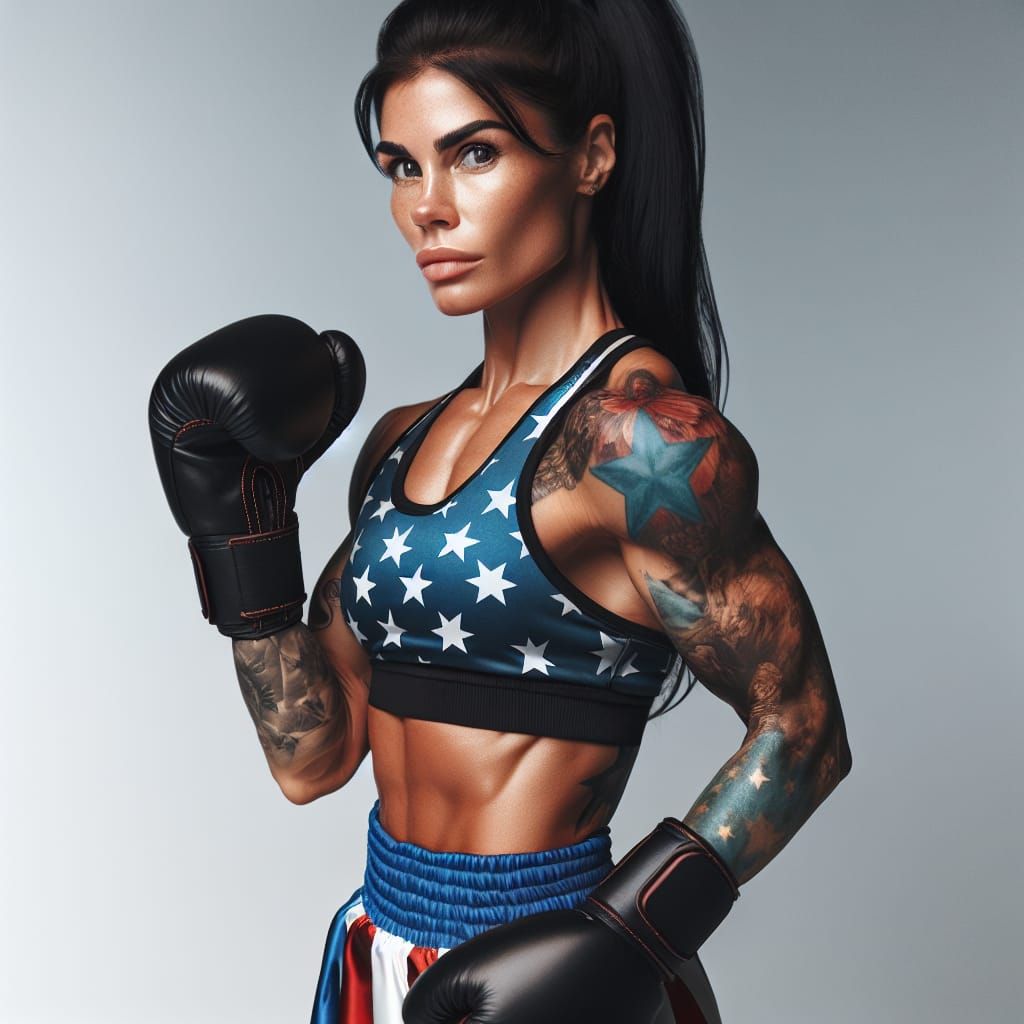 Female Boxer with Tattoos and Star Shorts