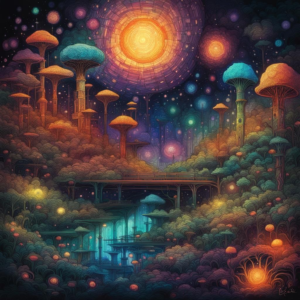 Colorful Neurographic Drawing in Light Painting Style