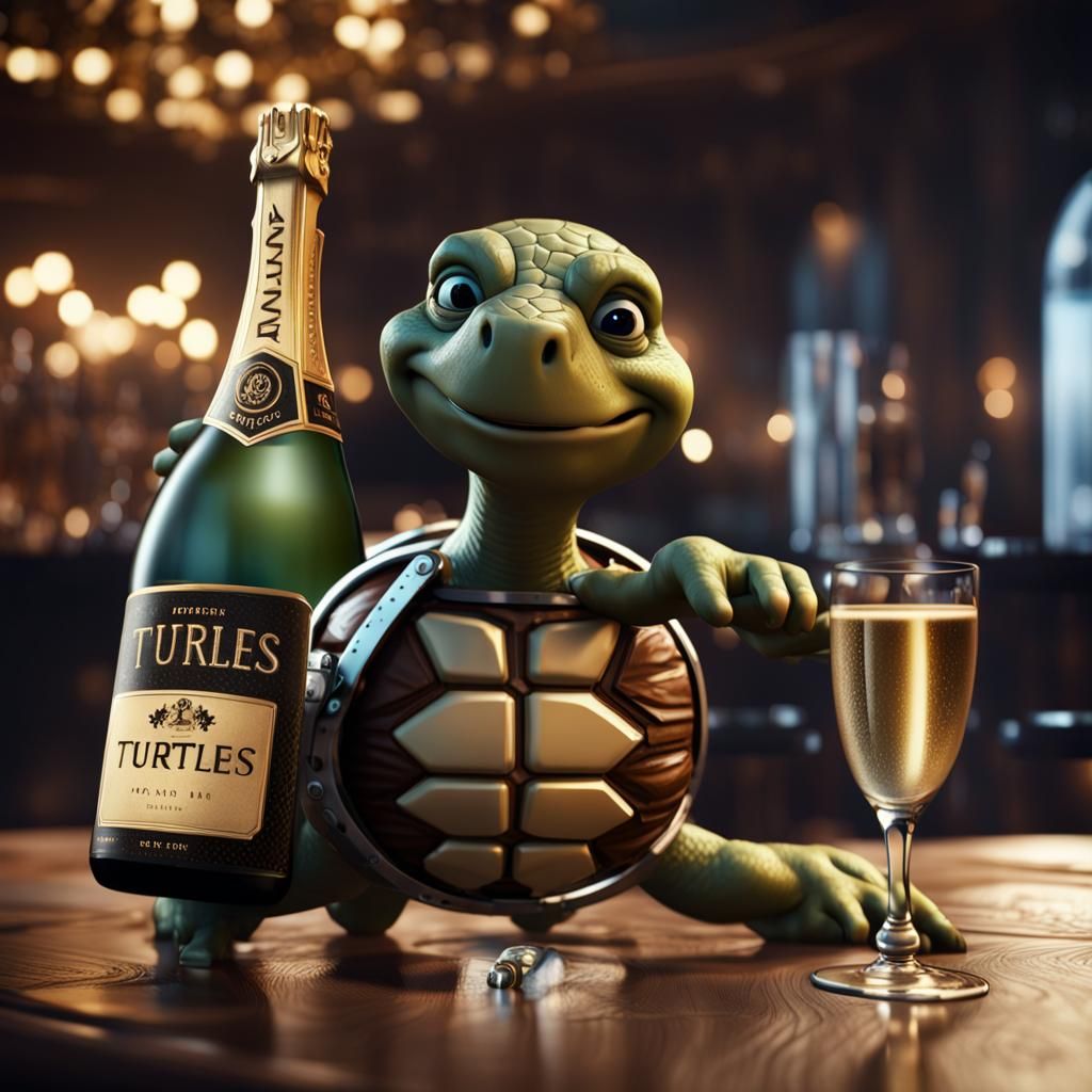 Turtles Celebrate with Champagne: 3D Game Cinematic