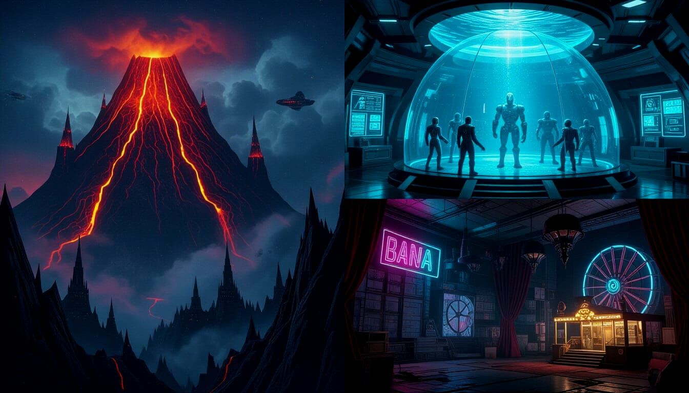 Super Villain Hideouts Collage in Cinematic Style