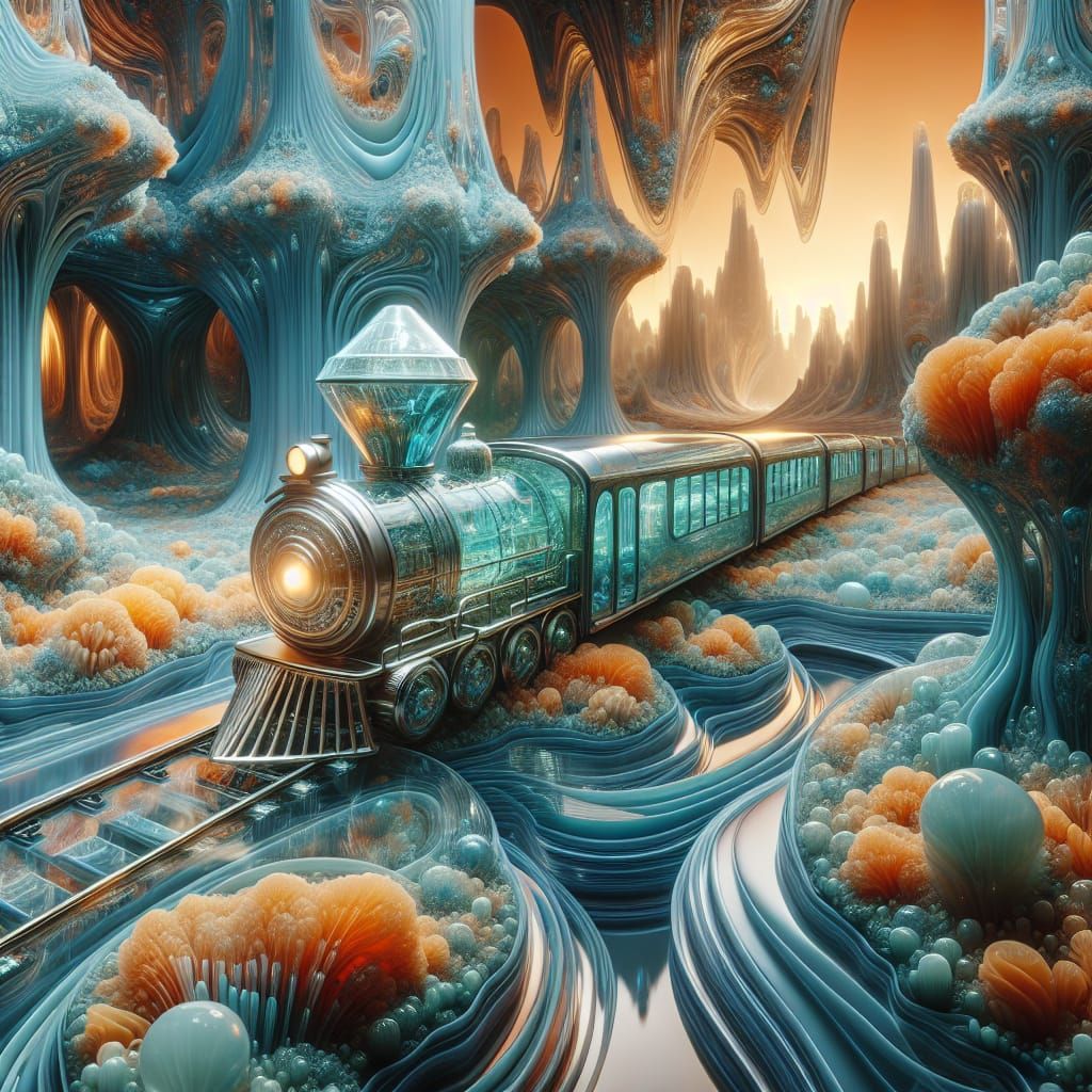 Surreal 3D Dreamscape Train Radiates Splendor in Otherworldl...