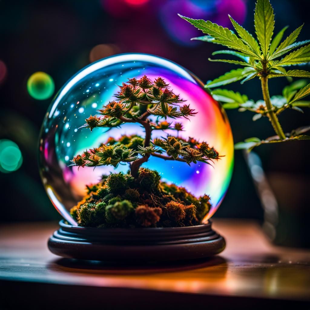 Bonsai Cannabis Nebula in Glass Sphere
