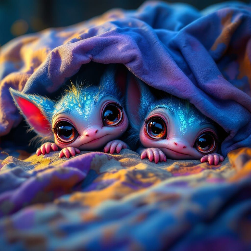 Whimsical Creatures Emerge from Under Bed in Vibrant, Dreaml...
