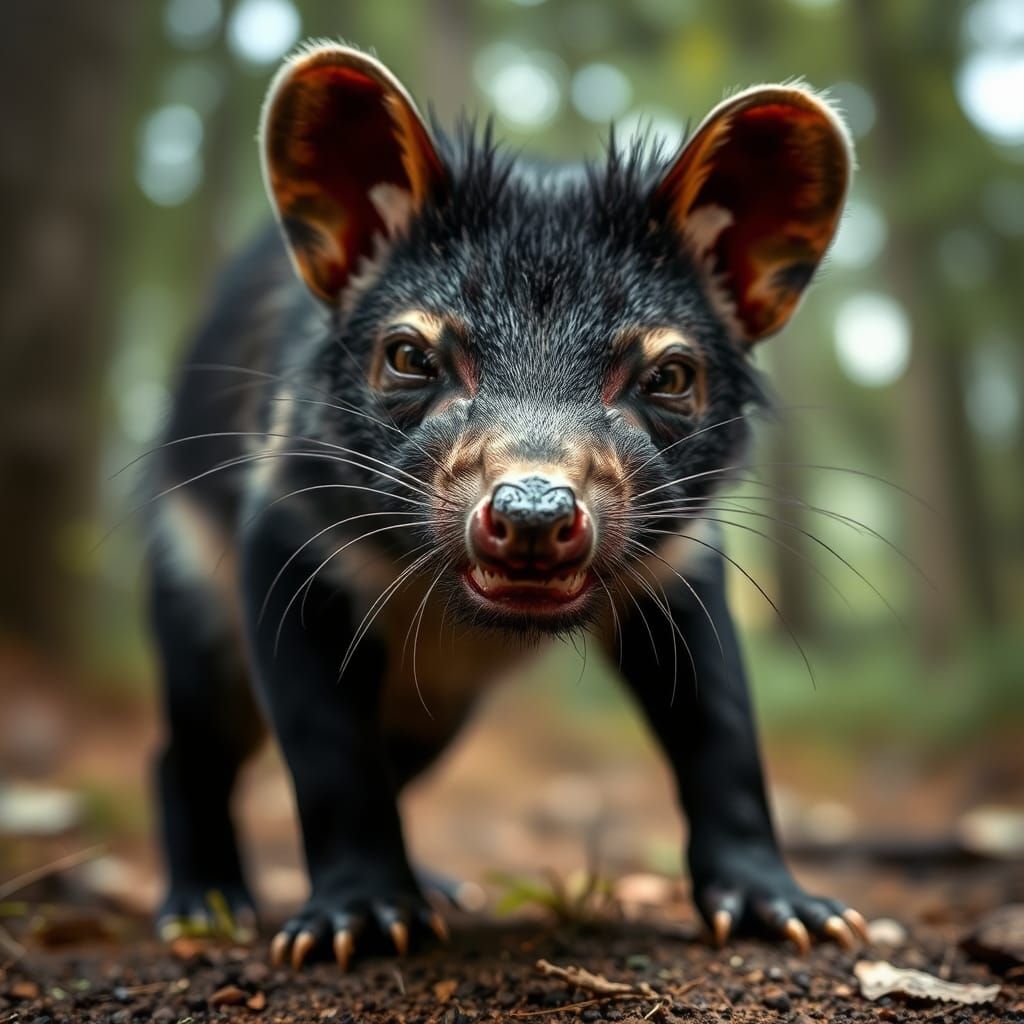 Stealthy Tasmanian Devil in Forest: Wildlife Photography