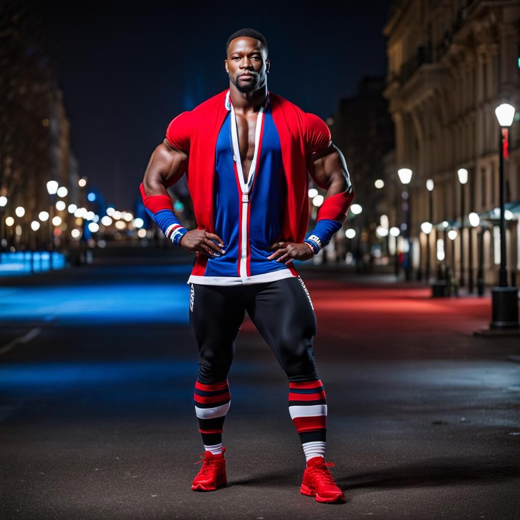 Muscular Hero in City at Night Portrait