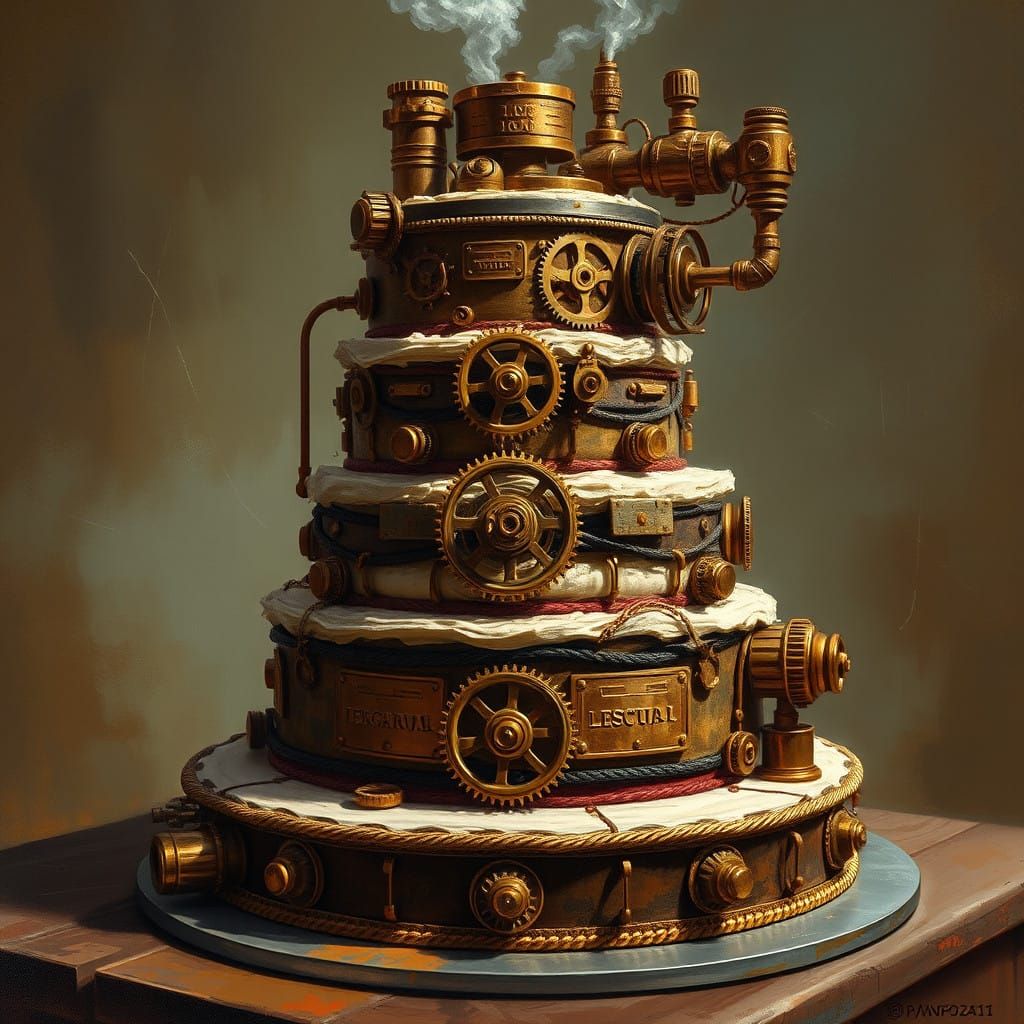 A comic sans steampunk layered cake
