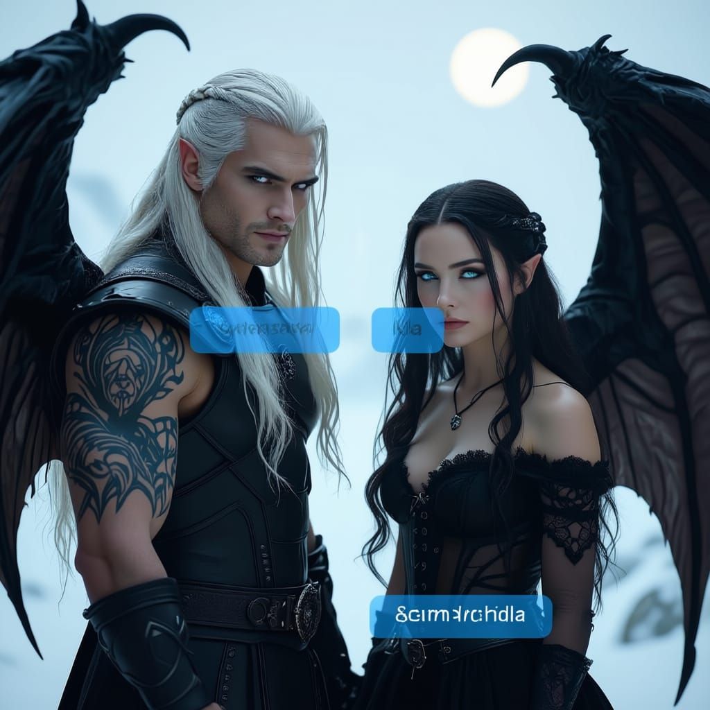 Fantasy Heroes: Man with Demon Wings, Woman Witch