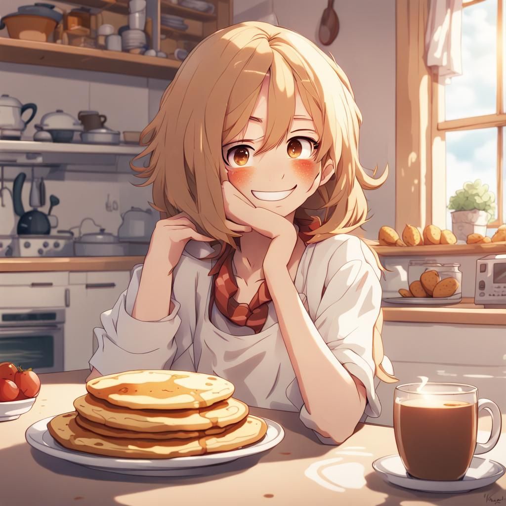 Pepe's Happy Breakfast: Anime Style Morning Scene