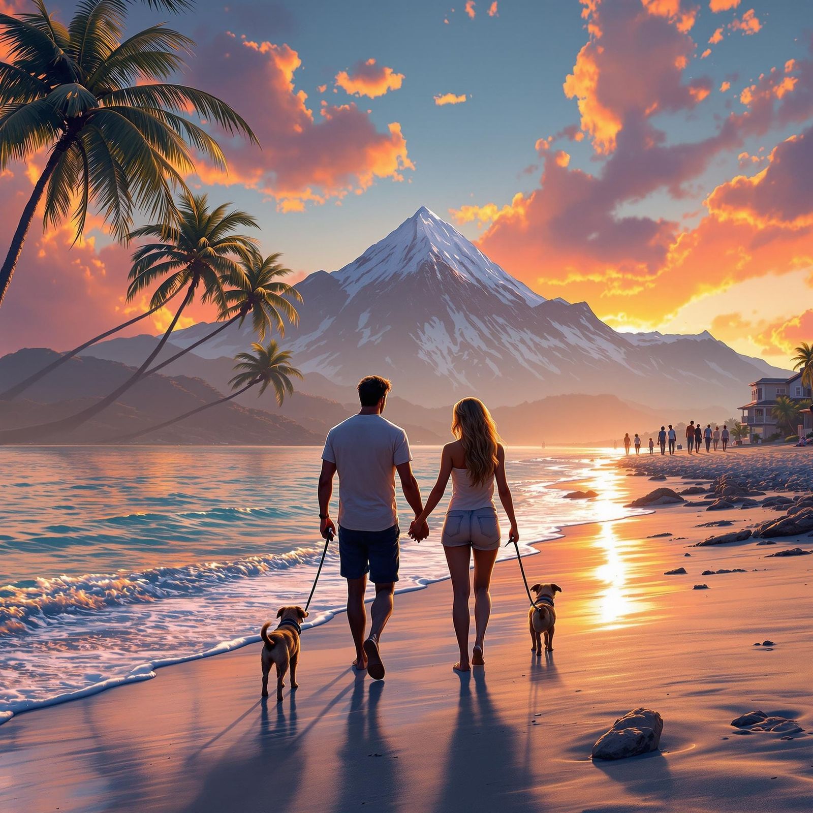 Romantic Beach Sunset in Whimsical Fantasy Art