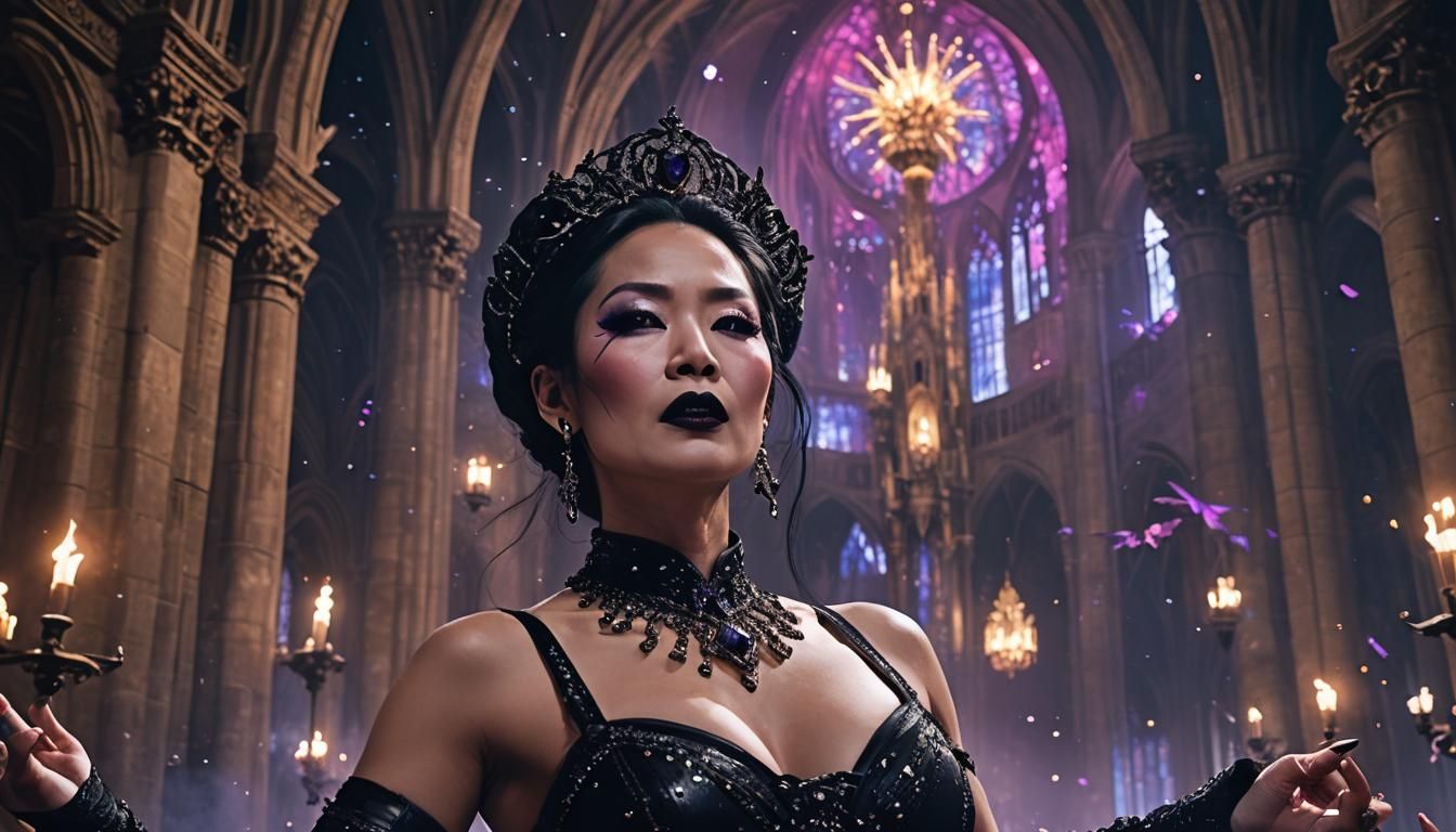 Gothic Burlesque Dancer in Starry Cathedral