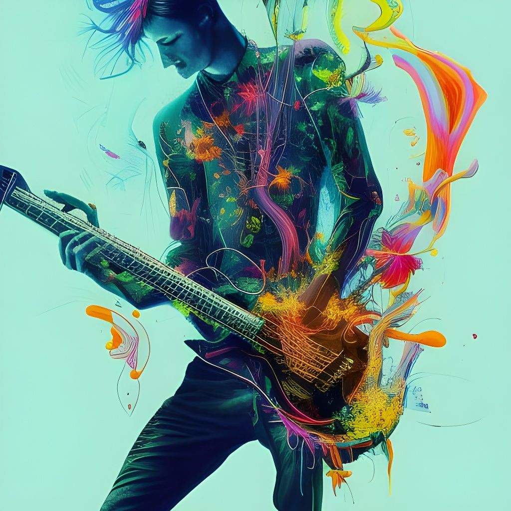 Neon Guitarist in Hyperdetailed Digital Art Style