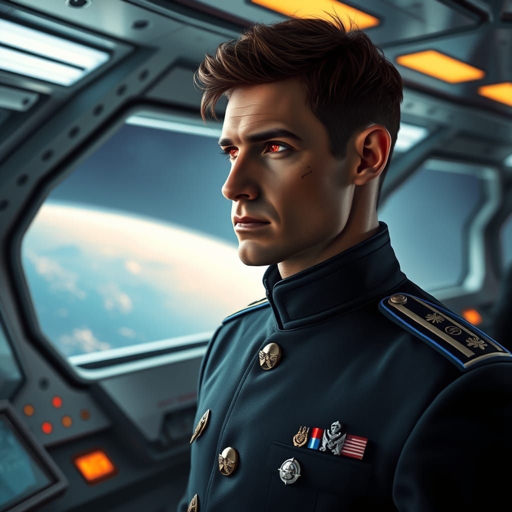 Fleet Admiral on Starship Bridge in Sci-Fi Style