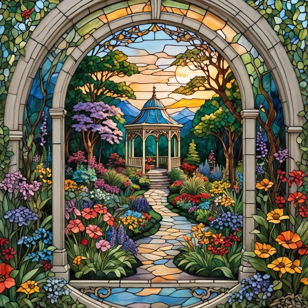 Stained Glass Garden with Gazebo in 3D