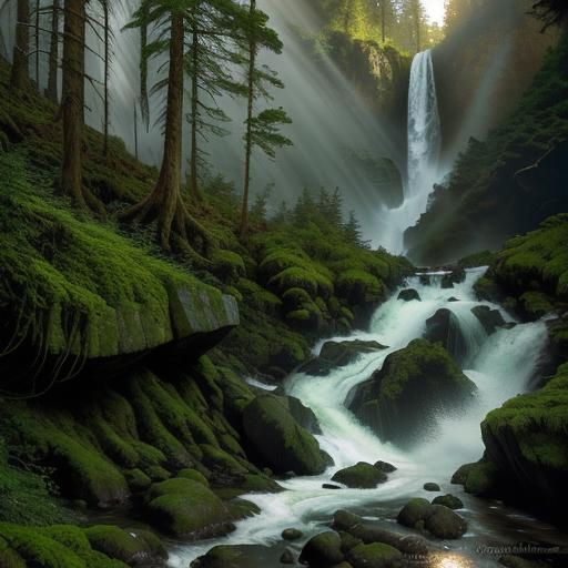 Majestic Waterfall at Sunset in Verdant Canyon