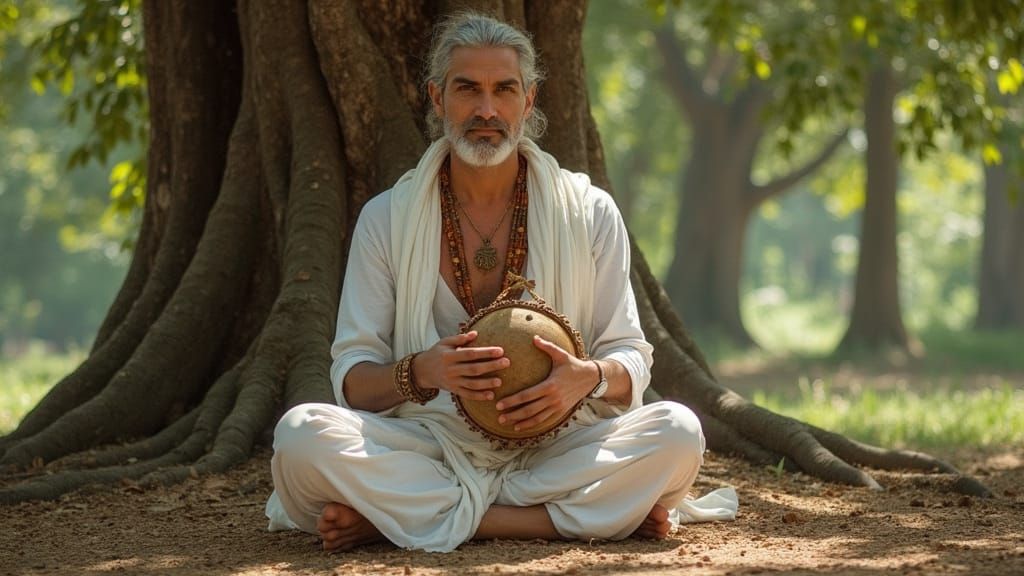 Pandit Under Banyan Tree as Oil Painting