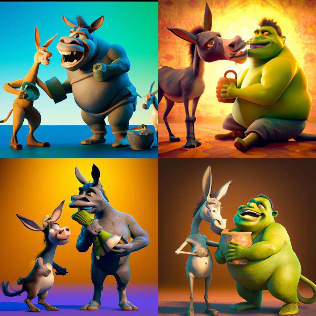 Shrek Eating Donkey: 3D Digital Art