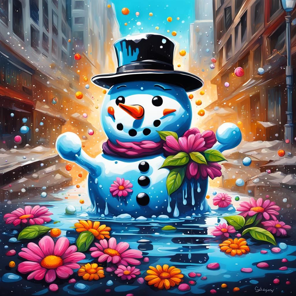 Melting Snowman: Graffiti Art Flowers Bloom